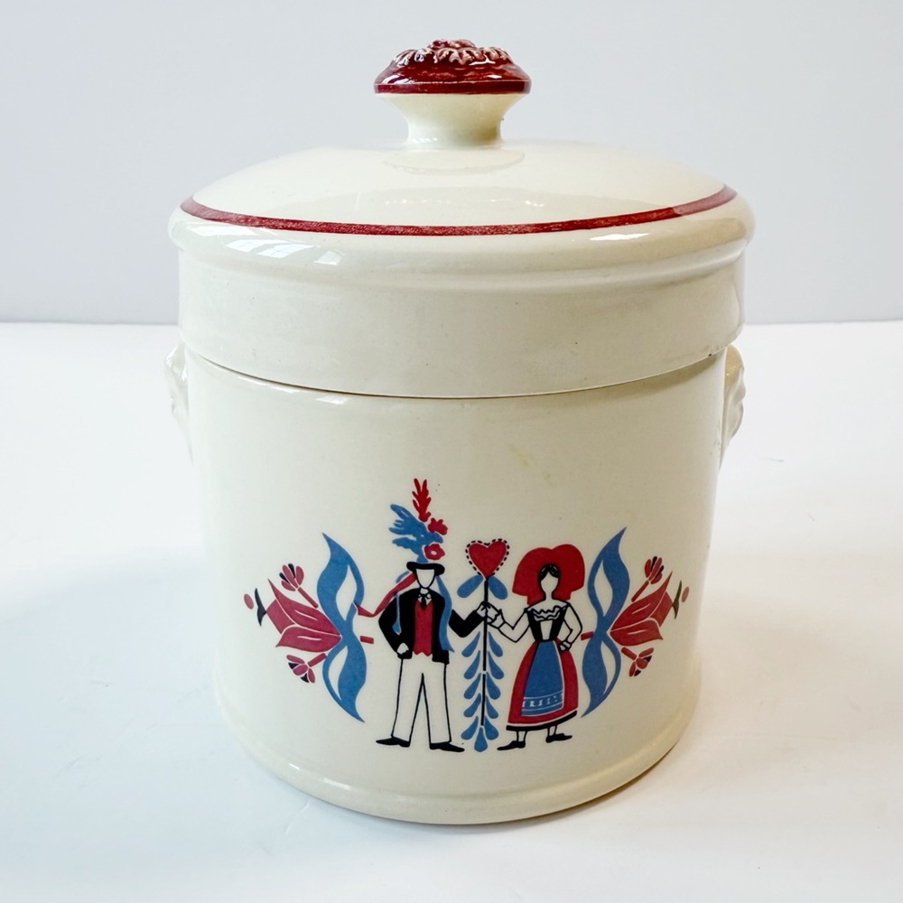 VTG Ribeauville French Cottage Country Folk Art Ceramic Jar Farmhouse Rustic